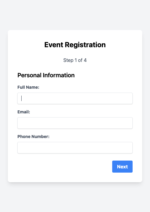 Mobile Screenshot of FPC007_Multi_Step_Wizard_Form_with_Validation_and_Summary